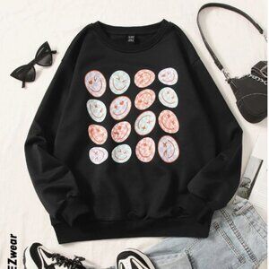 Smiley face Cartoon Print Drop Shoulder Sweatshirt